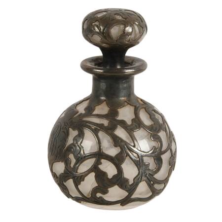 Art Nouveau Sterling Silver Overlay Glass Perfume Bottle