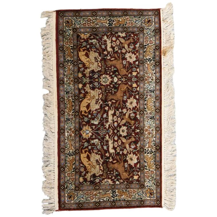 Persian Hand Tuffed Silk Pictoral Animal Scene Rug