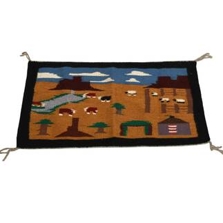Handwoven by Ella Mae Kage Wool Pictorial Farm Navajo Rug