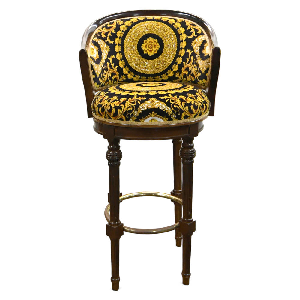Black and Gold Print Wood Bar Stool