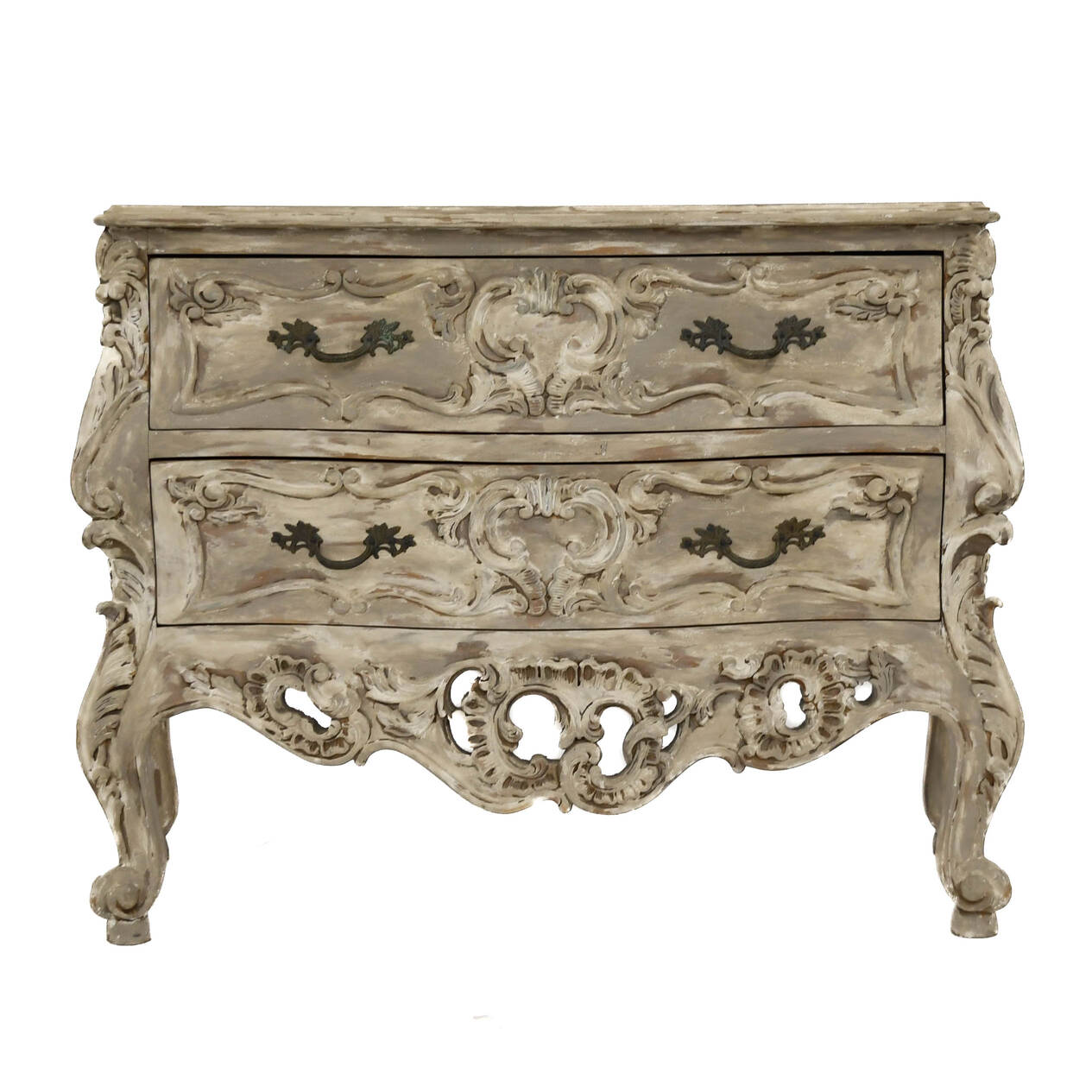 Antique Distressed Painted Serpentine Dresser