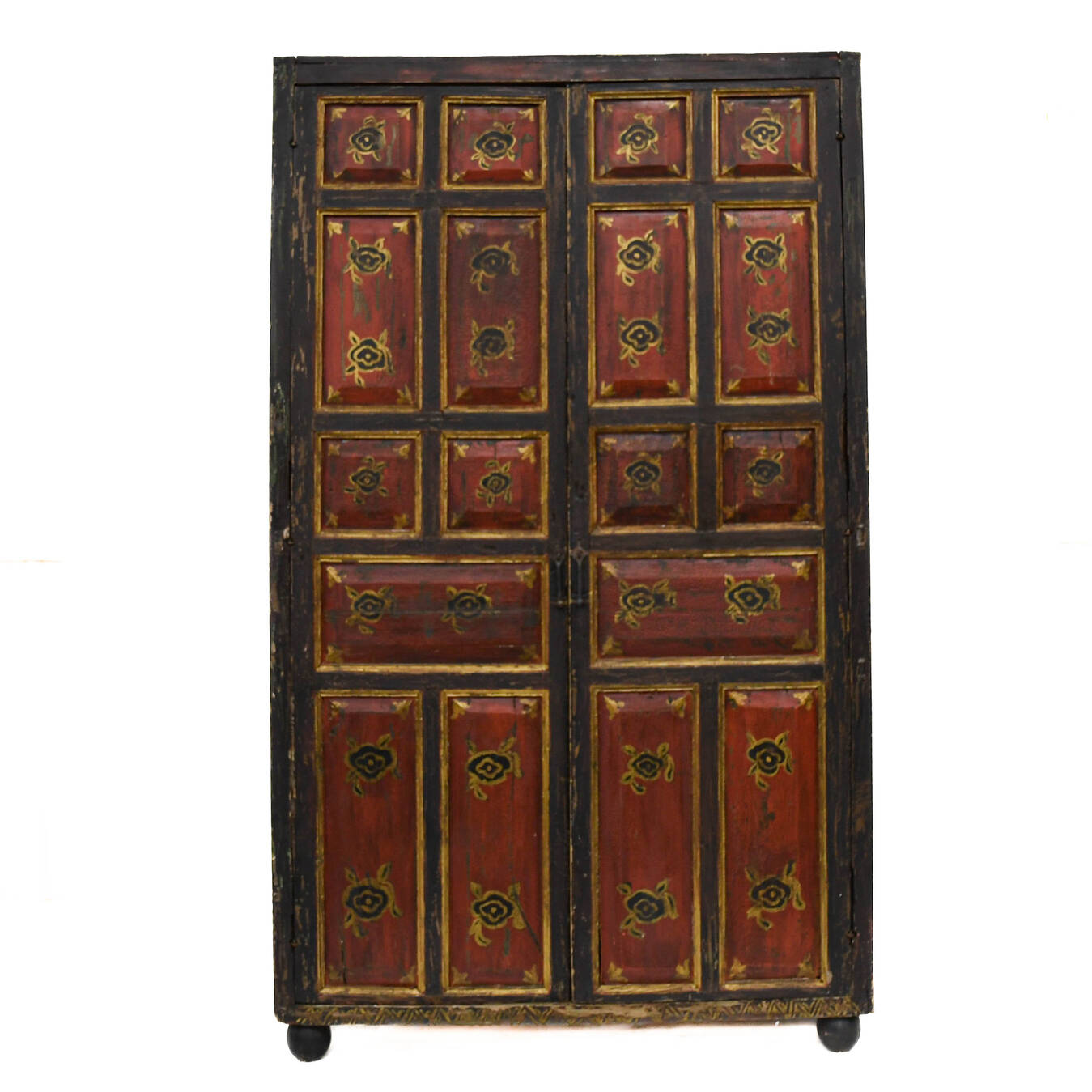 Antique Rustic Red and Black Cabinet