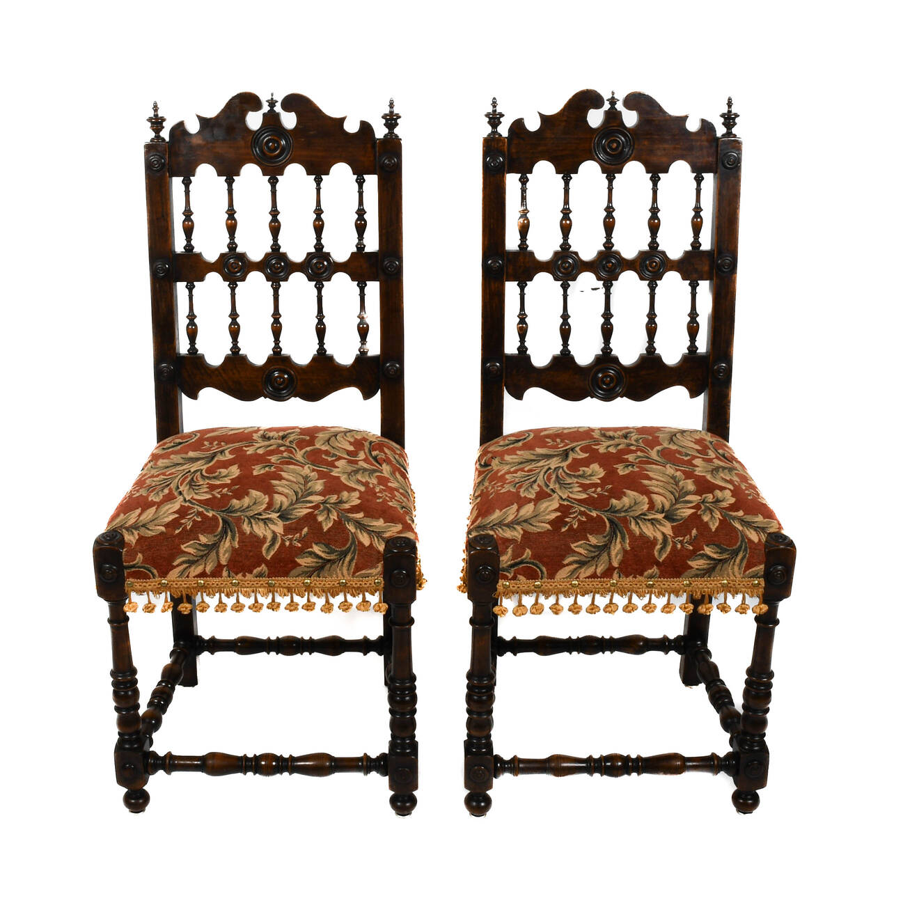 Antique Pair of French Walnut Spindle Country Chairs