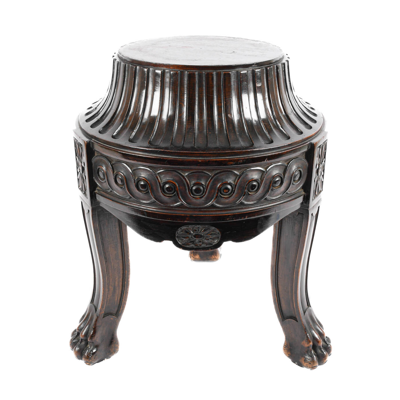 Antique Wood Hairy Paw Footed Display Stand