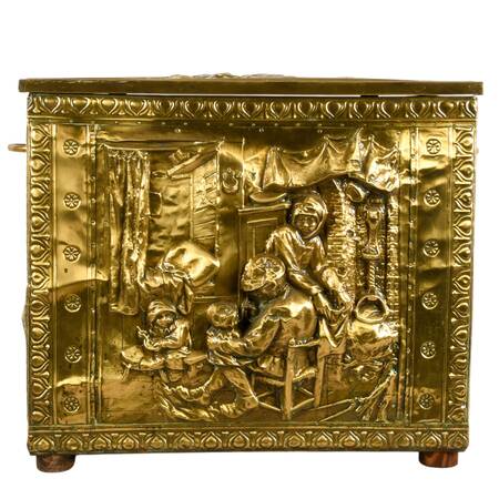 Victorian Repoussé Brass Fireplace Kindling Storage Box
