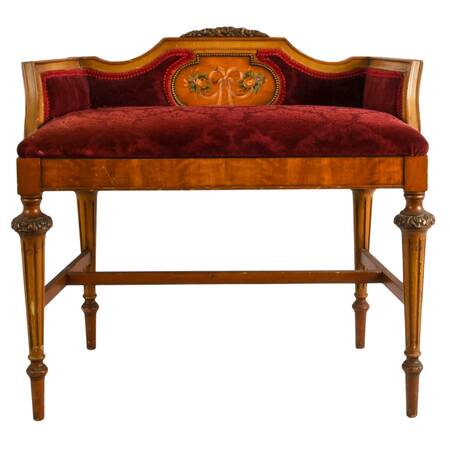Antique English Wood Settee with Hand-Painted Details