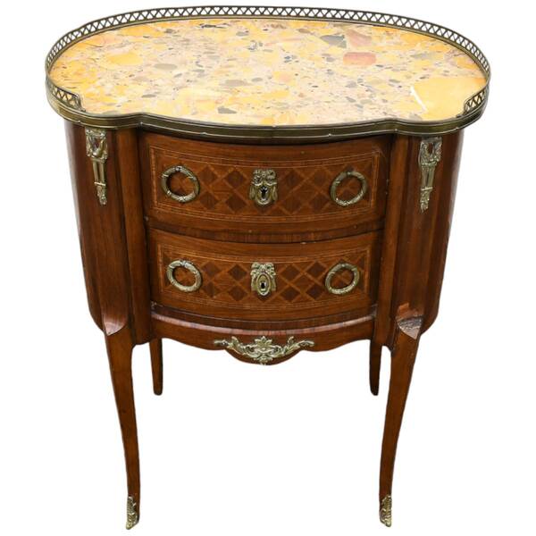 Antique Louis XVI-Style Kidney Side Table with Marble Top
