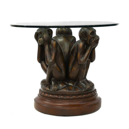 Whimsical Three Wise Monkeys Revolving Sculpture Table