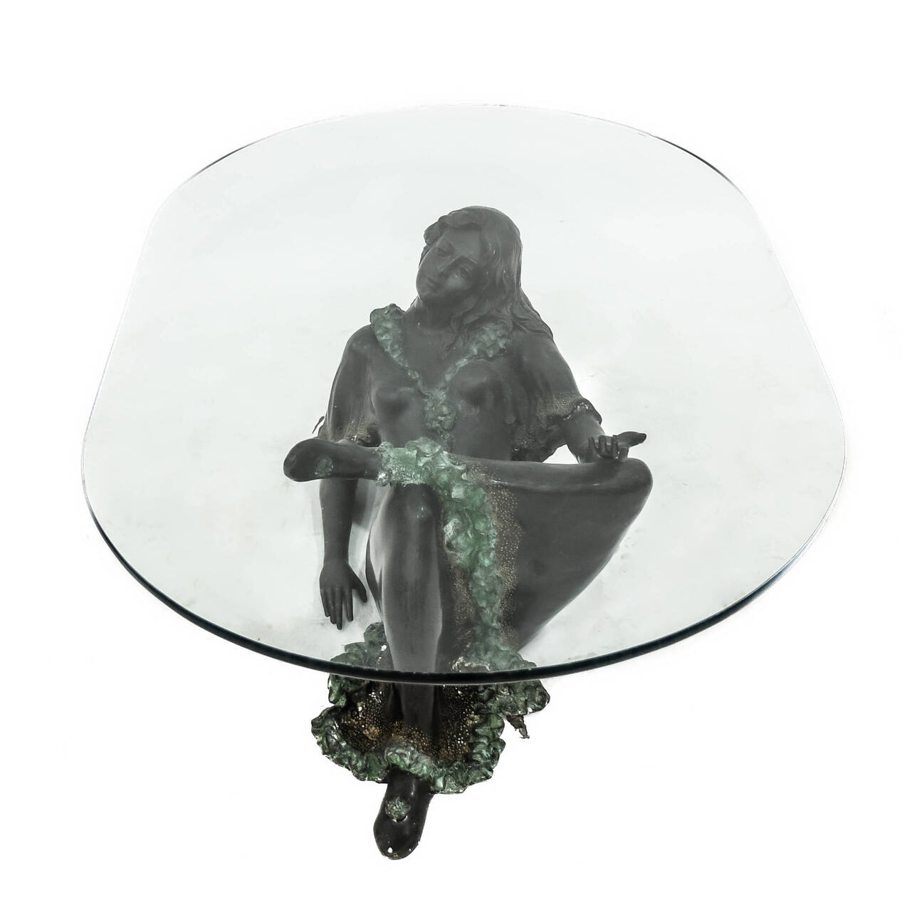 Bronze Lady Figural Base and Glass Top Coffee Table