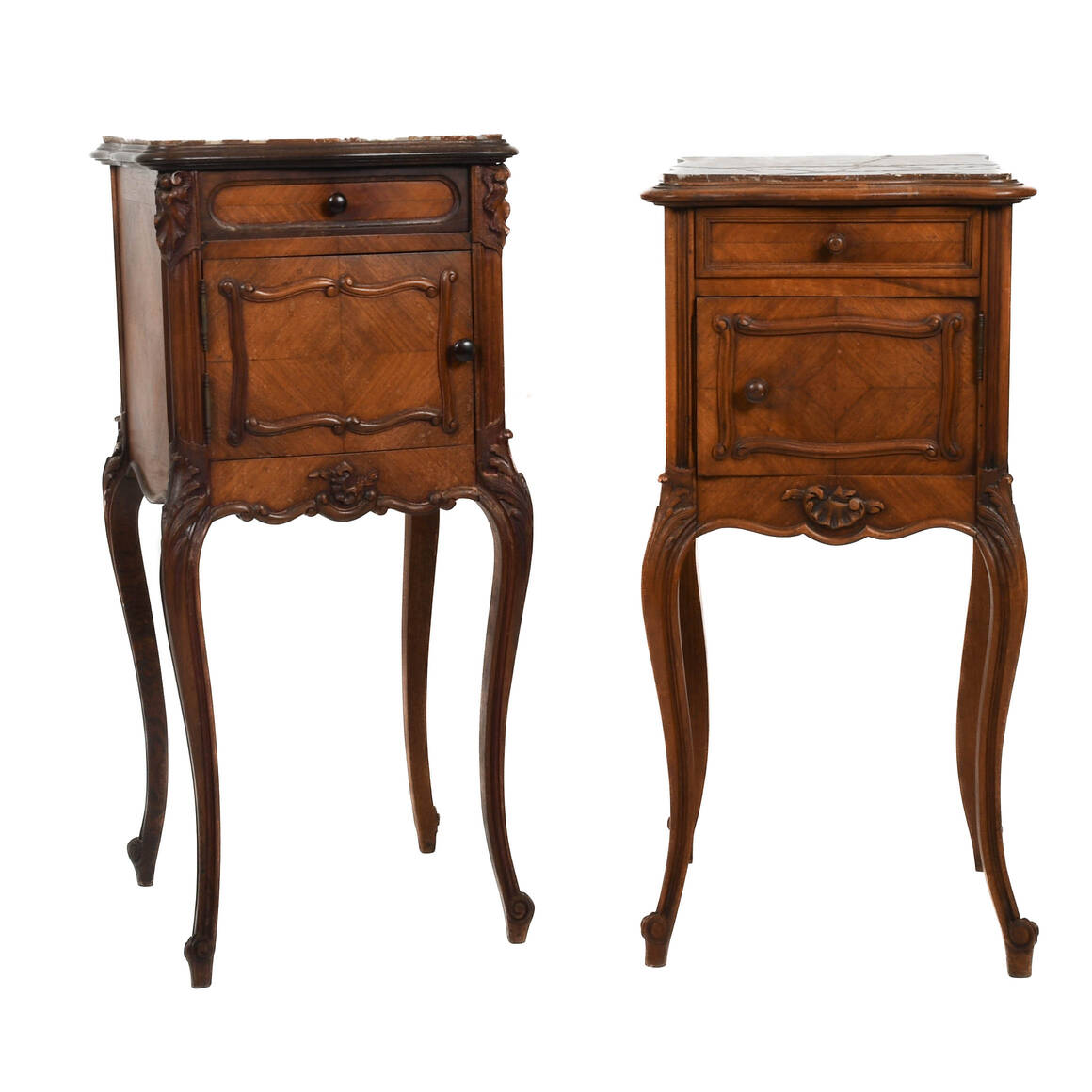 Pair of Wood and Marble Top Tables