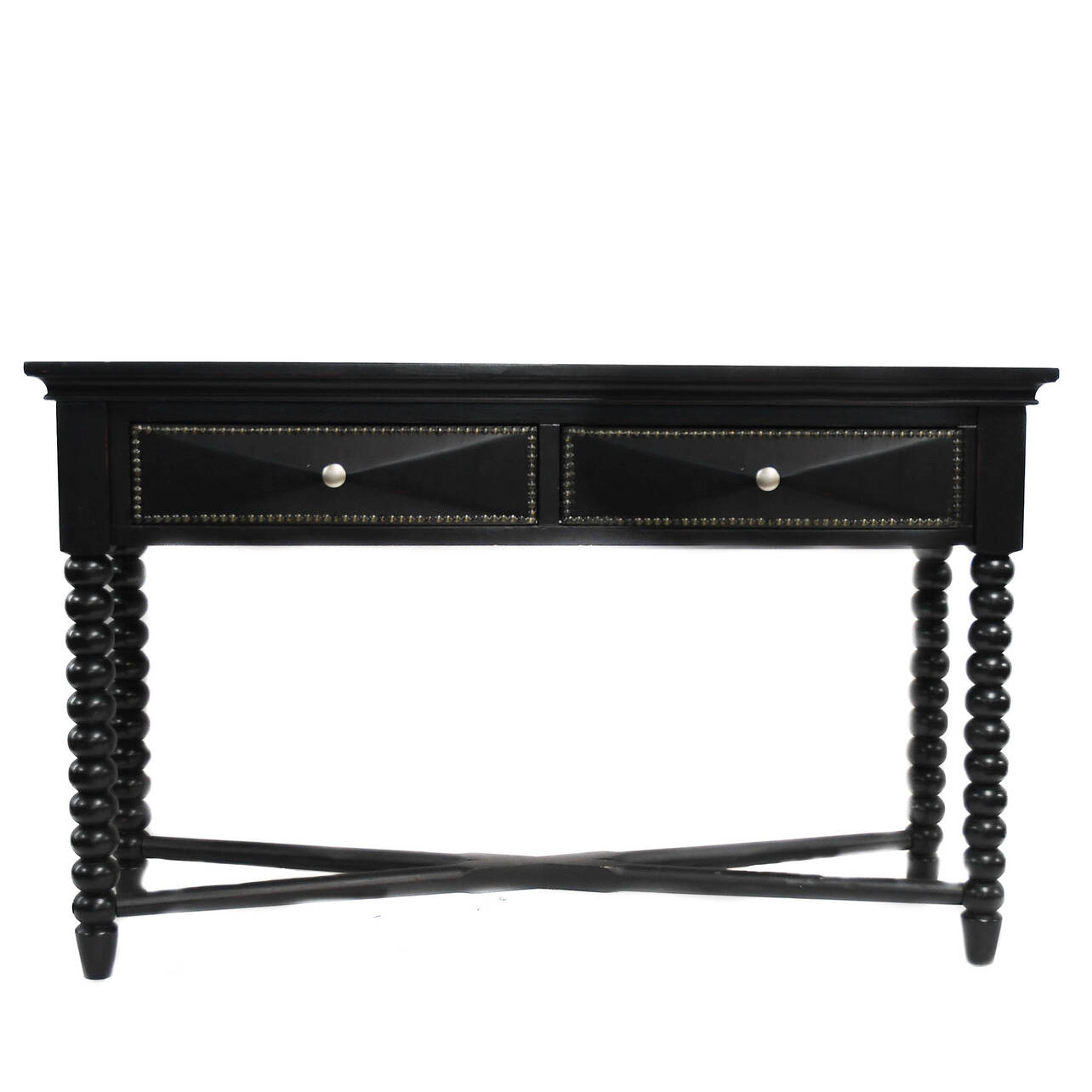 Black Louis XIII-Style Bobbin Leg Console Table with Stud Detail