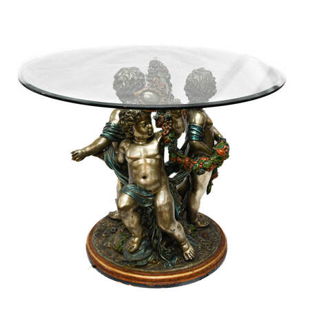 Signed S. Keliam Silver Gilt and Bronze Putti Table with Glass Top
