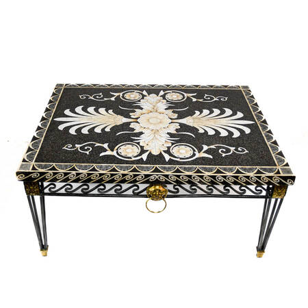 Marble-Look Coffee Table with Geometric Mosaic Inlays
