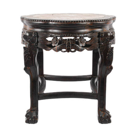 Antique Chinese Marble Top and Wood Side Table