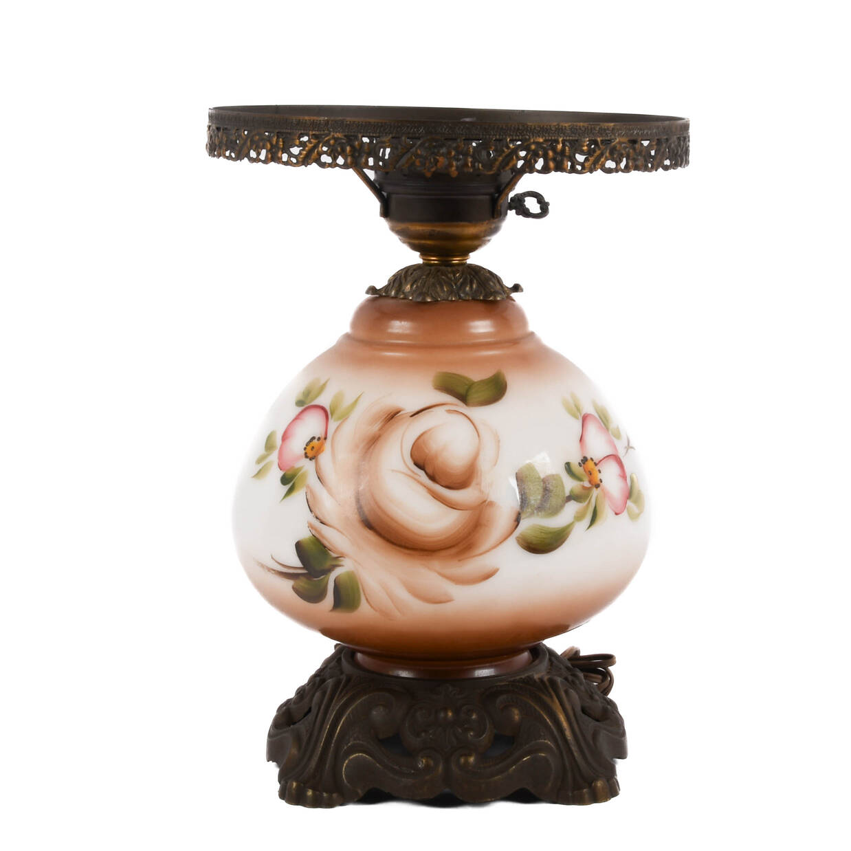 Falkenstein Hurricane Lamp Base with Decorated Flowers