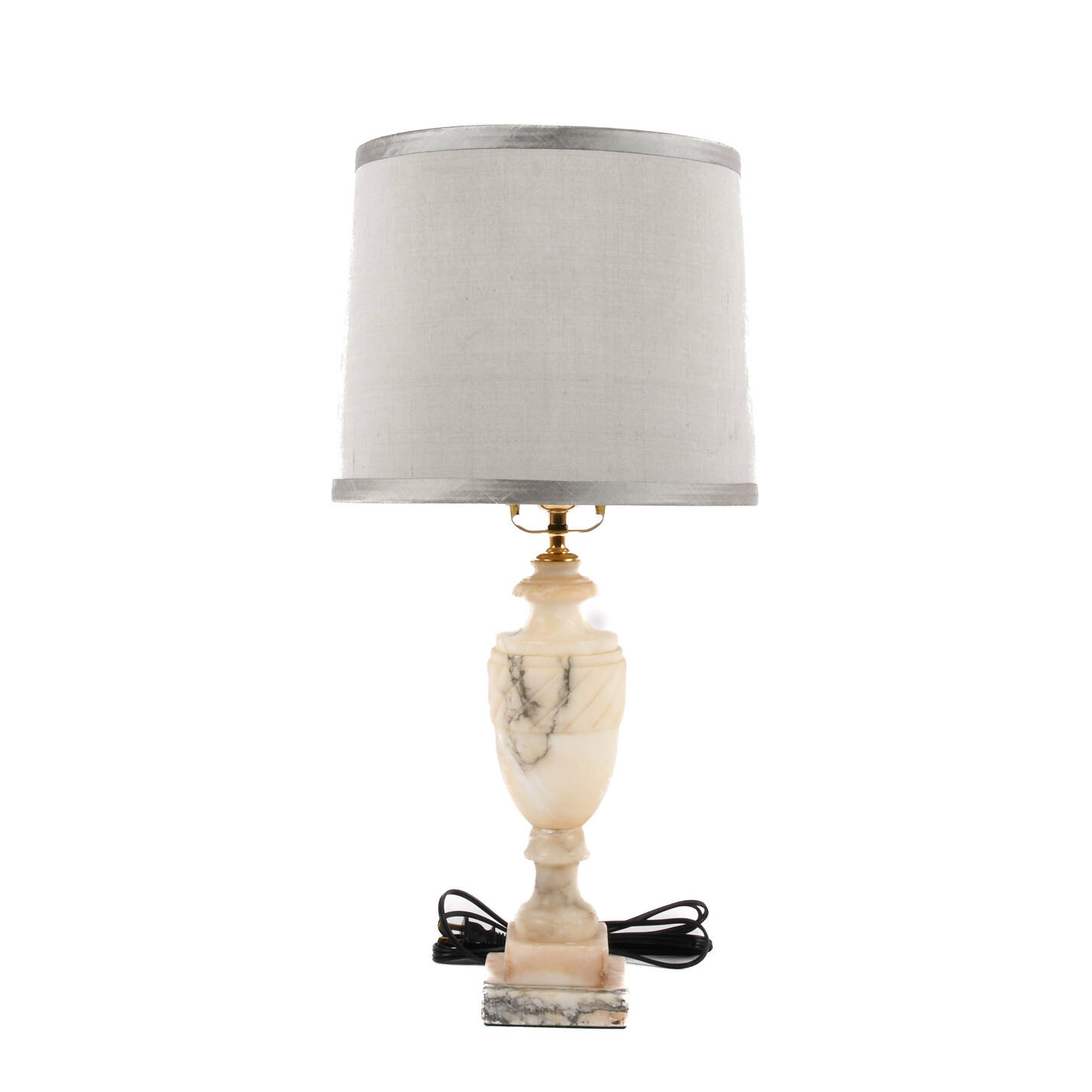Carved Gray Alabaster Swirled Marble Table Lamp