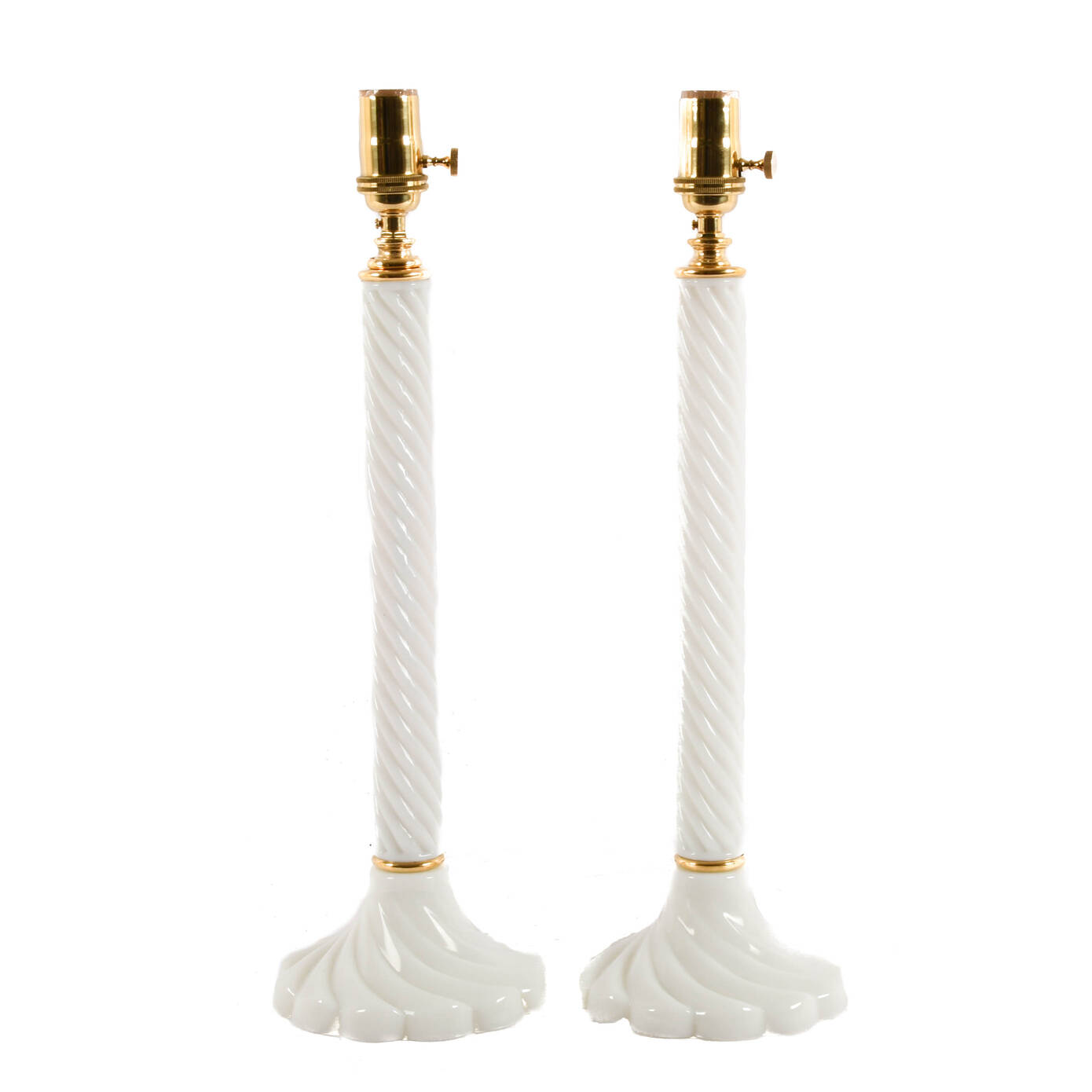 Pair of Mid-Century Swirled Milk Glass Table Lamps
