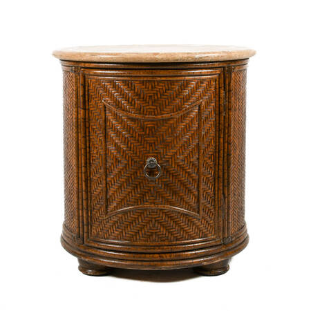 Circular Bamboo and Travertine Top Side Table