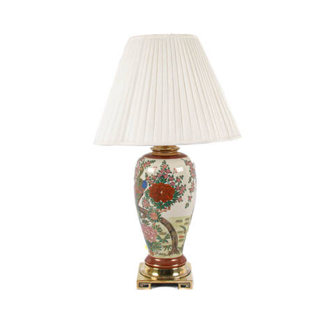 Hand-Painted Chinoiserie Peacock and Cherry Blossom Lamp