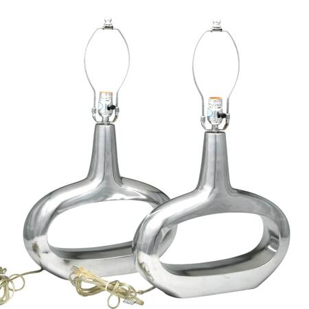 Pair of Aluminum Mid-Century Modern Style Oval Table Lamps