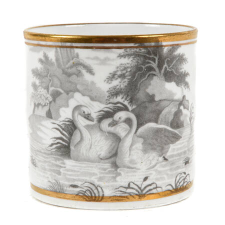 Antique Rare Spode Bat Print Coffee Cup with Swans
