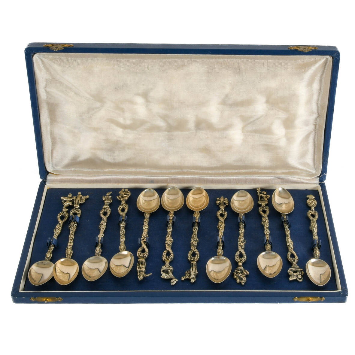 Set of Twelve Art Nouveau Figural Silver Plate Demitasse Spoons
