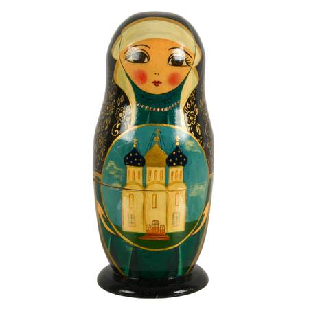 Hand-Painted Russian Nesting Doll Depicting a Religious Affair