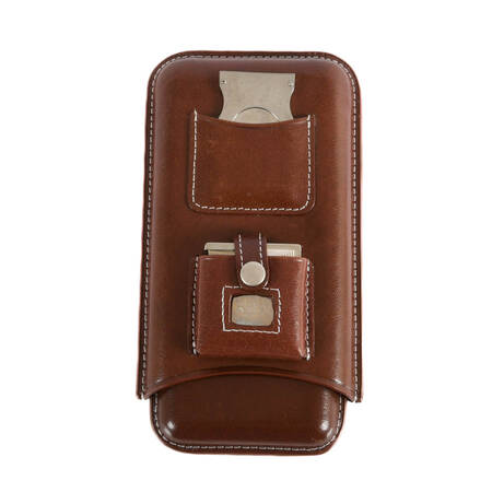 Multi-Piece Brown Leather Three Holder Cigar Case
