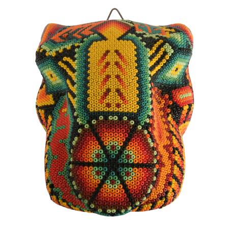 Hand-Made Huichol Beaded Mexican Folk-Art Jaguar Head