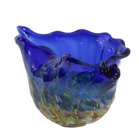 Blue Art Glass Conch Shell Centerpiece