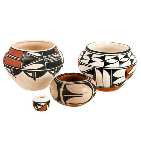 Four Hand-Painted Acoma Pottery Vases