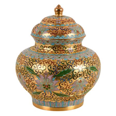 Ornate Scroll Pattern Chinese Champlevé Ginger Jar