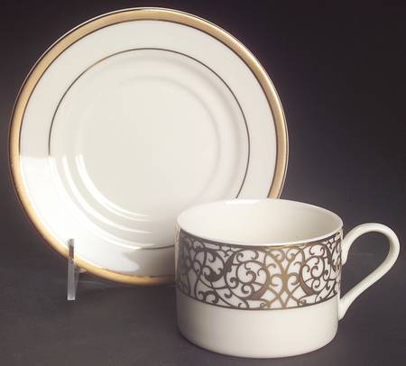 Florentine Gold Scroll Flat Cup & Saucer Set