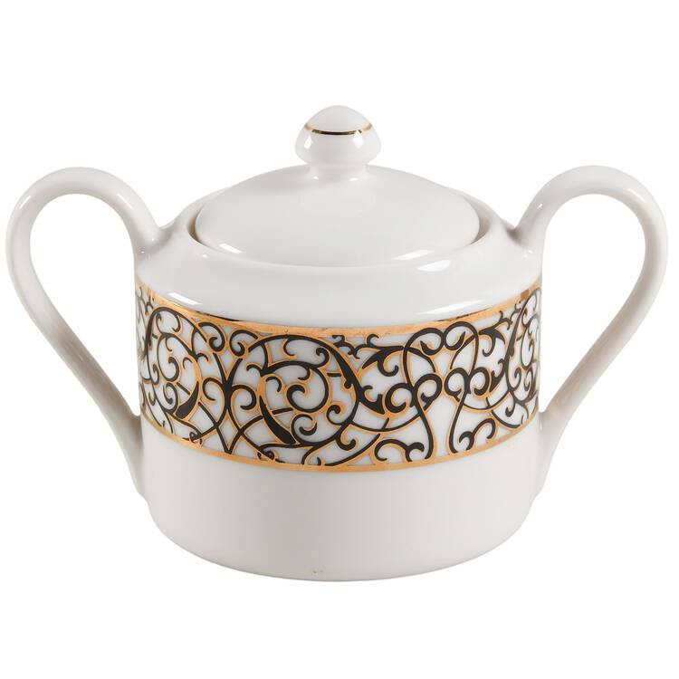 Florentine Scroll Black Sugar Bowl & Lid by American Atelier
