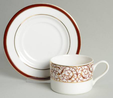 Florentine Scroll Burgundy Flat Cup & Saucer Set