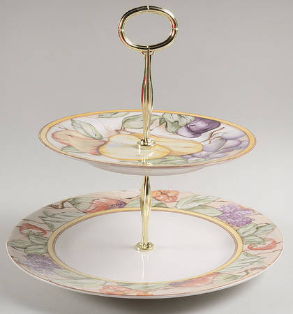 Pompeii Fruit 6 5/8"-10"  2 Tiered Serving Tray (Dp, Sp) HC