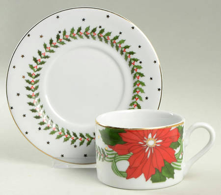 Poinsettias Flat Cup & Saucer Set