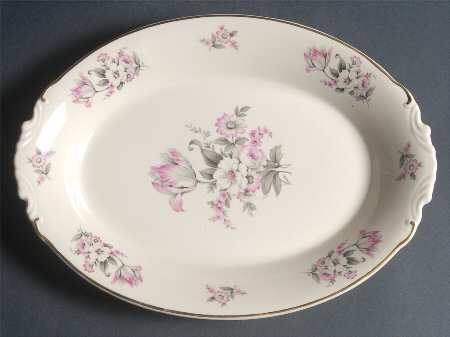 Moss Rose (Smooth Edge, Gold Trim) 12" Oval Serving Platter