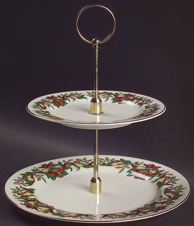 Christmas Bounty 2 Tiered Serving Tray (Dinner & Salad Plate)
