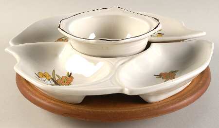 Adela 4pc Lazy Susan (2 Pt Sides, Center Bwl,Wood Base)