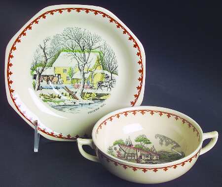 American Ways & Days (Brown Fleur Ring) Flat Cream Soup Bowl & Saucer Set