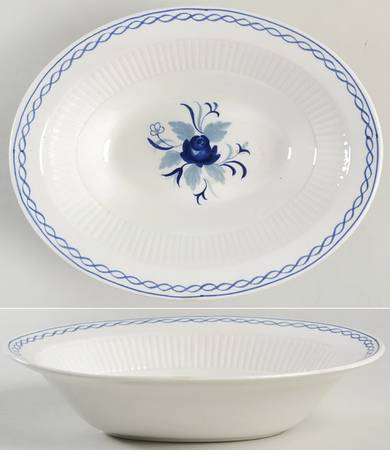 Baltic Blue (Newer, White) 9" Oval Vegetable Bowl