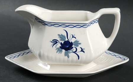 Baltic Blue (Newer, White) Gravy Boat with Attached Underplate