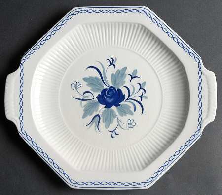 Baltic Blue (Newer, White) Octagonal Handled Cake Plate