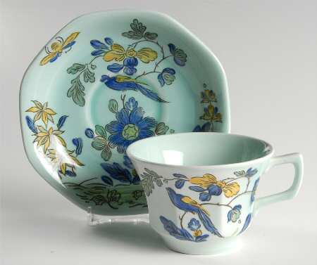 Blue Parrot (Celadon) Flat Cup & Saucer Set