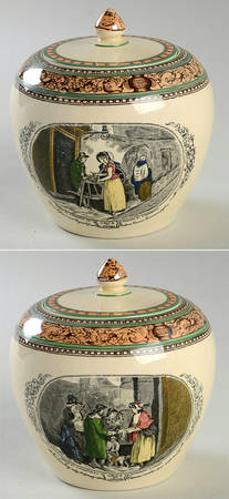 Cries of London (Green & Brown rim) Tea Caddy & Lid