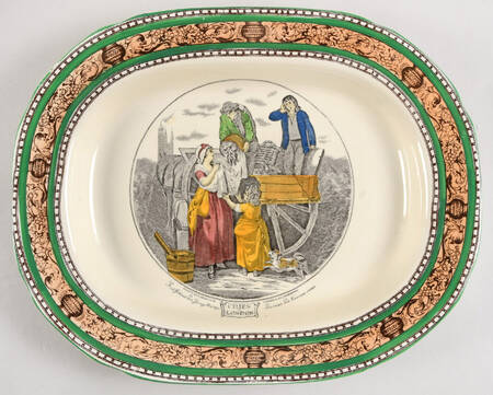 Cries of London (Green & Brown rim) 13" Oval Serving Platter