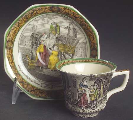 Cries of London (Green & Brown rim) Flat Demitasse Cup & Saucer Set