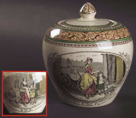 Cries of London (Green & Brown rim) Sugar Bowl & Lid