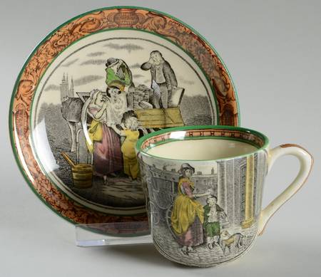 Cries of London (Green & Brown rim) Flat Demitasse Cup & Saucer Set